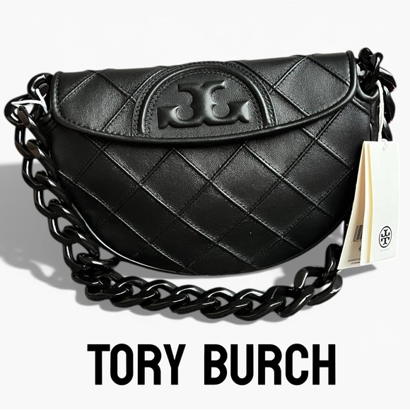 Tory Burch Handbags - 🌻NEW w/tags Tory Burch Black Mini Fleming Soft Crescent Shoulder Bag